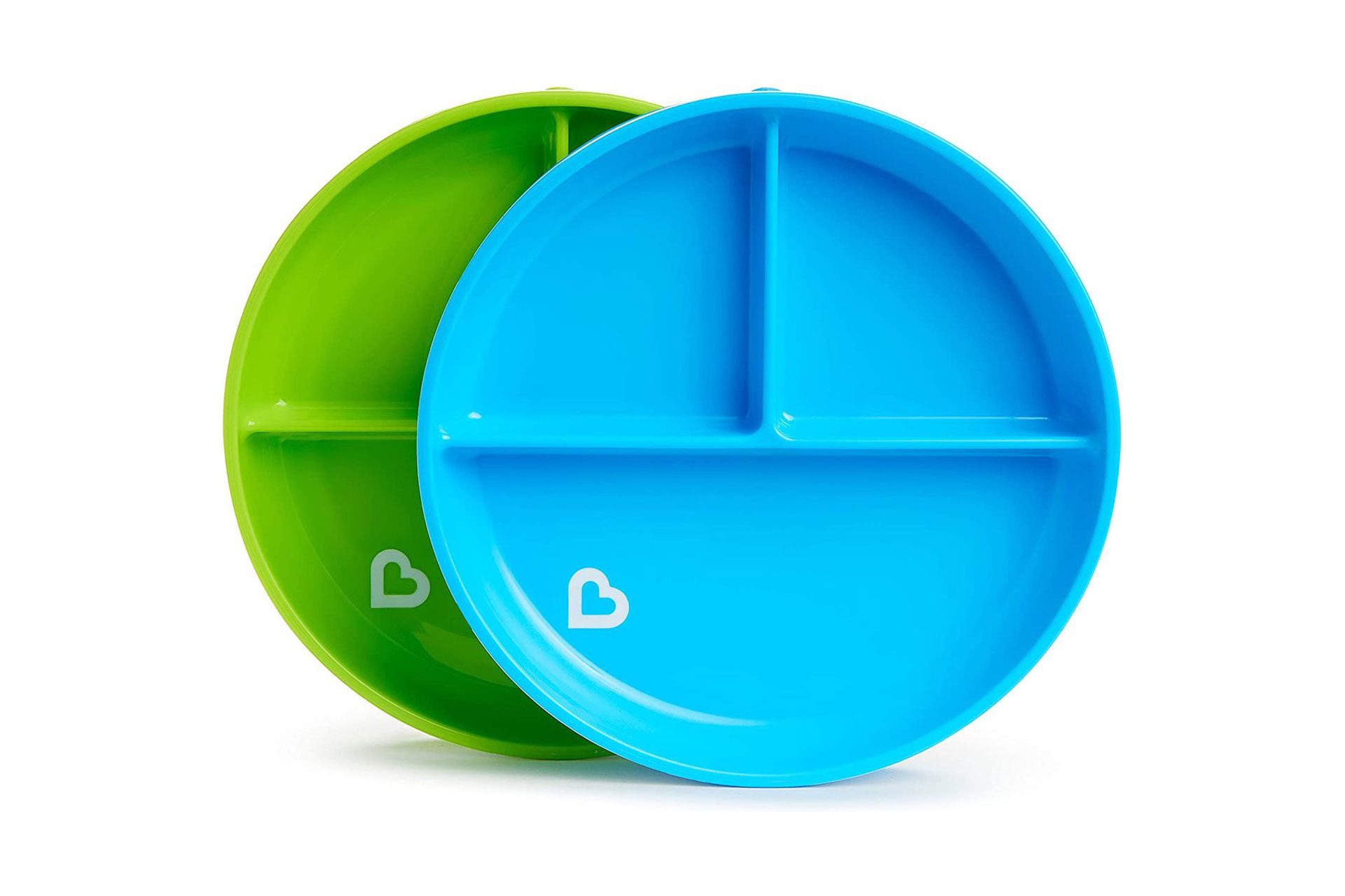 2 Munchkin Teller mit Saugnäpfen in blau und grün