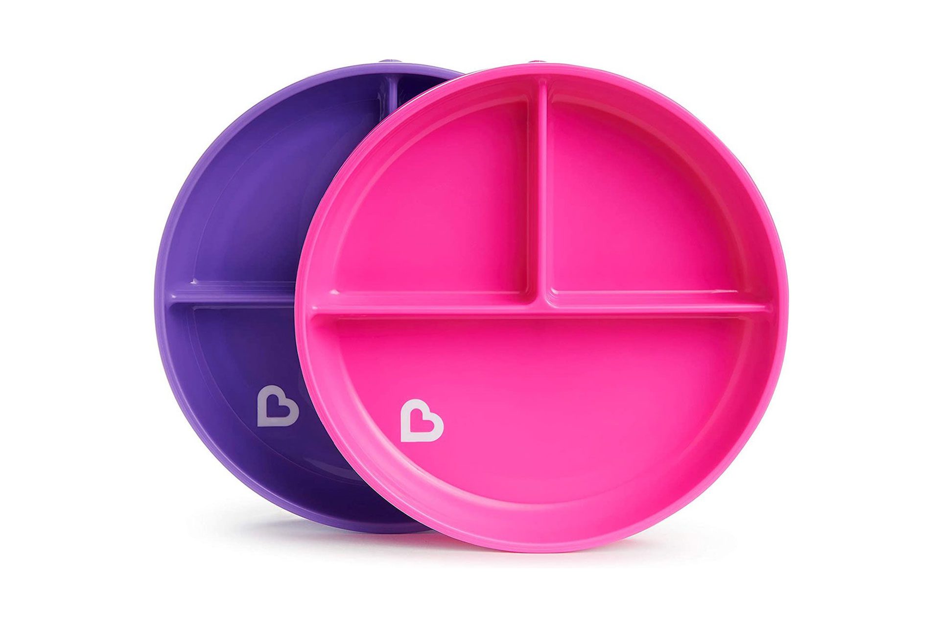2 Munchkin Teller mit Saugnäpfen in Lila und Rosa